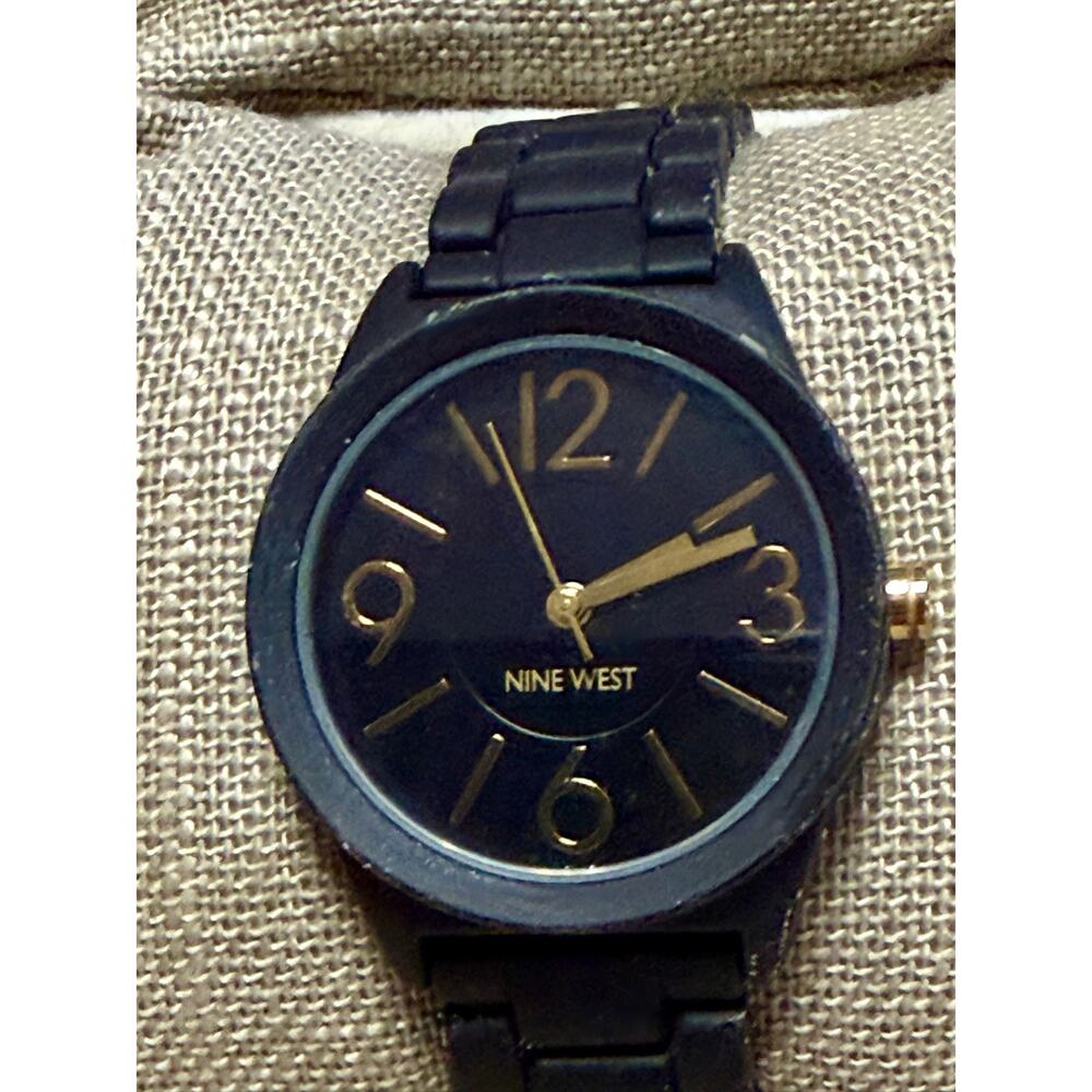 Nine West Black Rubber Bracelet Watch Gold Tone New Battery